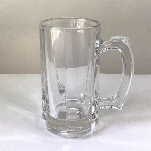 Vintage 80s Libbey Clear Glass Beer Stein Heavy 6-Panel Mug Thumb Rest Handle